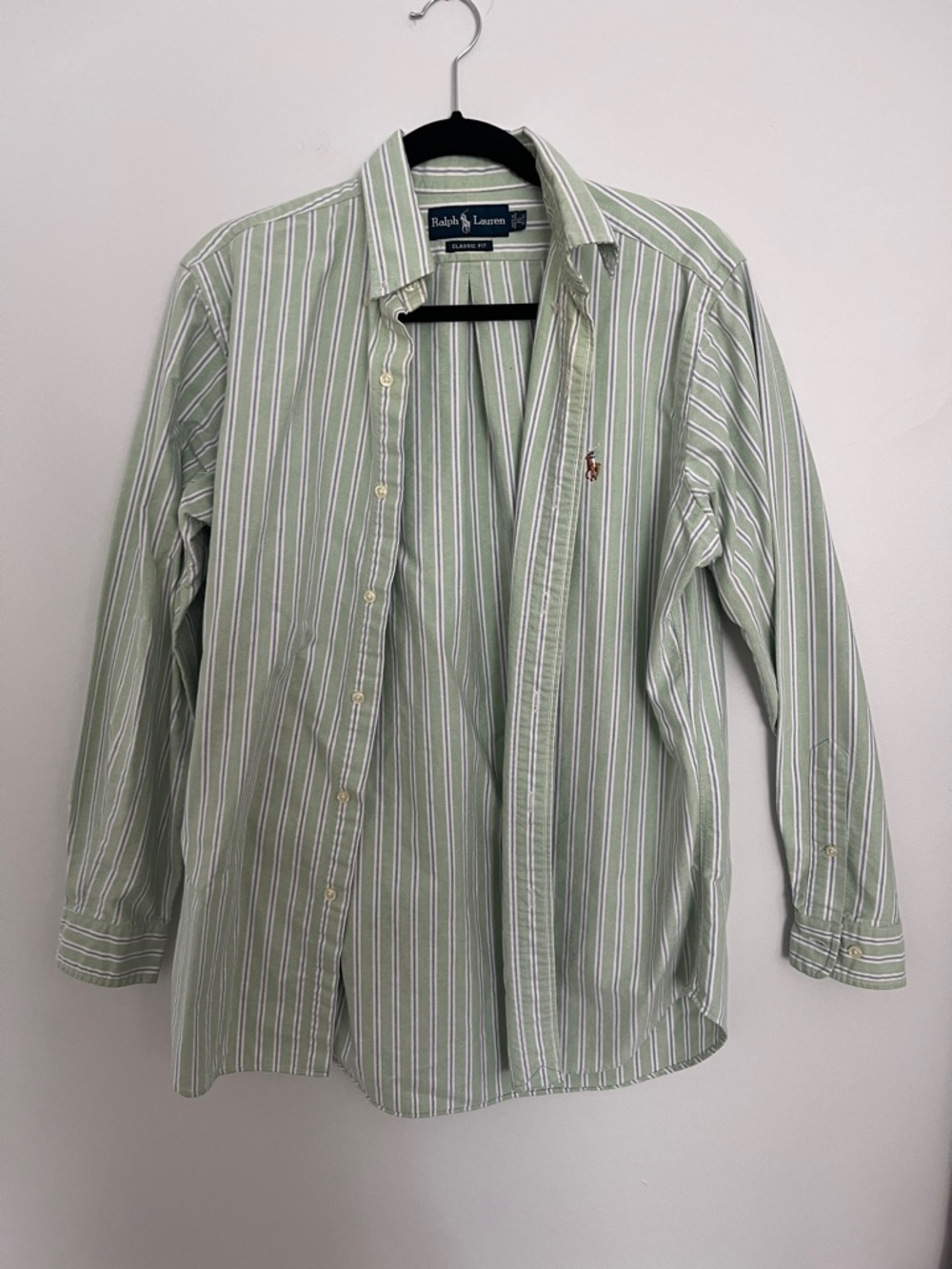 Polo by Ralph Lauren Light Green and White Striped Button-Down Shirt